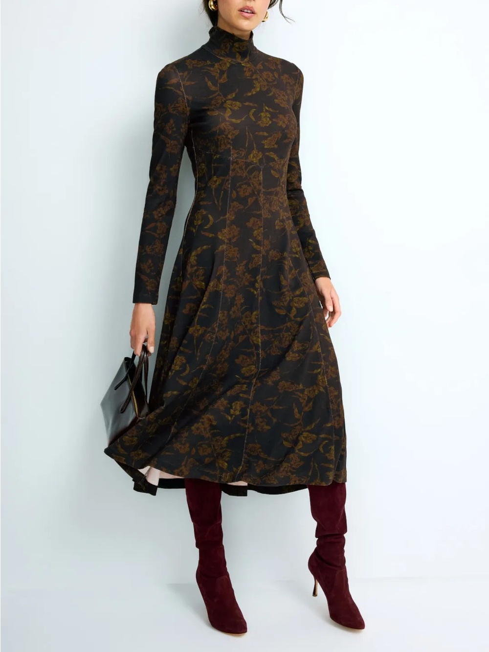 Tanya Taylor Thea Dress XS NWT Black Forest Green Floral Midi $545